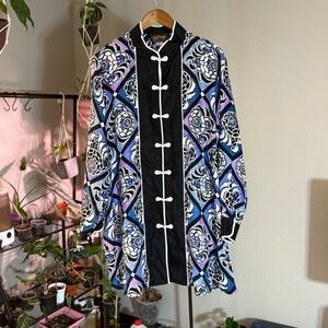 Bob Mackie Floral Quilted Mandarin Jacket Asian Style Purple‎ Blue Short Sleeve